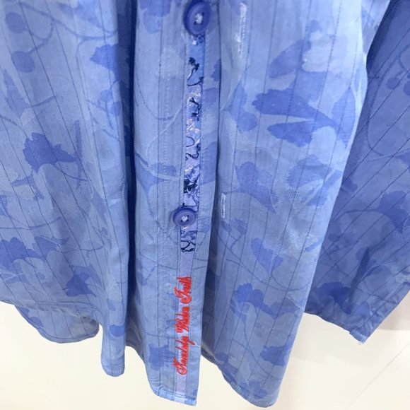 Robert Graham Blue Floral Men's button down shirt Large Dragon Pattern flip cuff - Picture 5 of 7